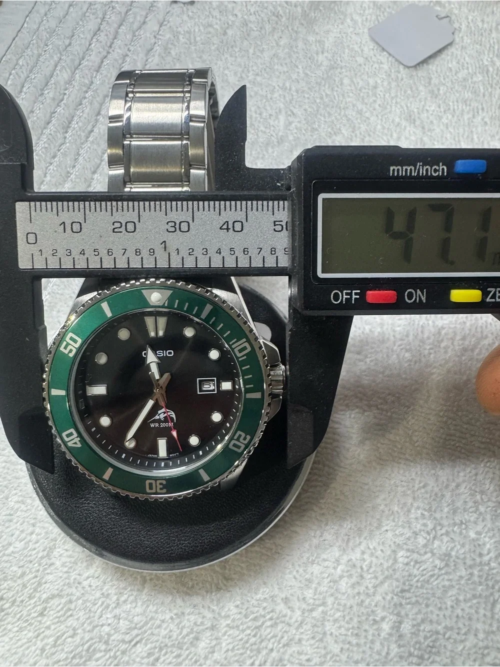 Casio Men's Green Bezel Black Dial Stainless Steel Watch